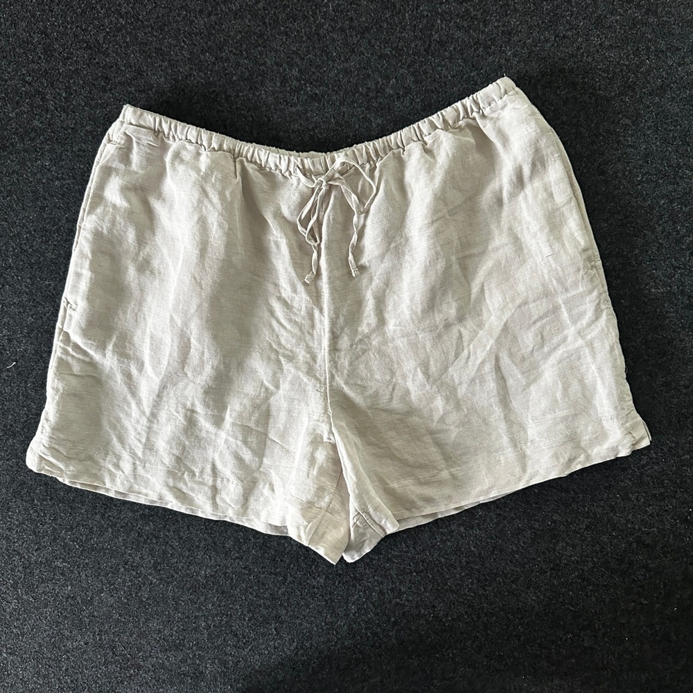 H&M Womens Beige Linen Blend Drawstring Shorts Oatmeal O/N 814824 Size Medium